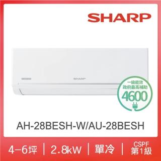 【SHARP 夏普】極致系列自清潔4-5坪一級單冷分離式空調(AH-28BESH-W/AU-28BESH)