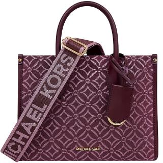 【Michael Kors】Mirella LOGO織紋手提/斜背兩用包(酒紅色)