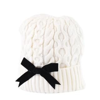 【KATE SPADE】專櫃款 天鵝絨蝴蝶結針織帽-奶油白