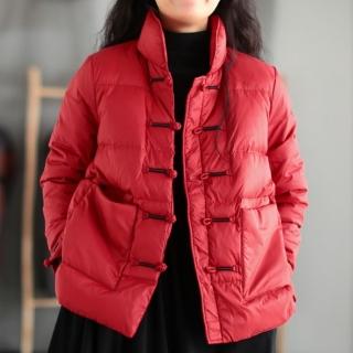 【米蘭精品】現貨+預購 真羽絨90%鴨絨羽絨外套(中國風盤扣輕薄短款寬鬆立領白鴨絨服女夾克4色74jx14)