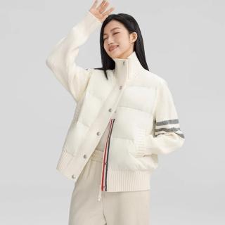 【米蘭精品】現貨+預購 真羽絨90%鴨絨羽絨外套(休閒撞色立領白鴨絨針織拼接輕薄款女夾克3色74jx17)