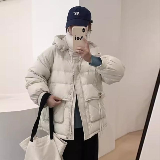 【米蘭精品】現貨+預購 真羽絨90%鴨絨羽絨外套(甜美月牙扣連帽白鴨絨女夾克7色74jx25)