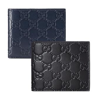 【GUCCI 古馳】Signature皮革壓紋對開八卡夾(多款任選)