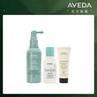 【AVEDA】清新髮肌保養組(蘊活淨瑕頭皮調理液100ml＋純香洗髮菁50ml＋純香潤手霜25ml)