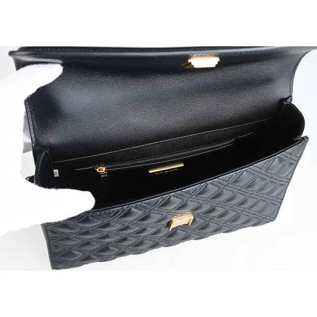 【TORY BURCH】TORY BURCH Fleming 立體圓標LOGO菱格紋縫線皮革流蘇肩背斜背鍊帶包(黑)