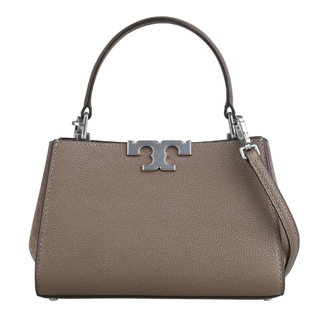 【TORY BURCH】TORY BURCH Eleanor經典銀色T字磁吸釦荔枝紋皮革手提斜背包(蘑菇棕)