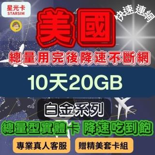【Star SIM 星光卡】白金美國上網絡卡10天20GB總量 用完降速喫到飽(旅遊上網絡卡 美國 網絡卡)