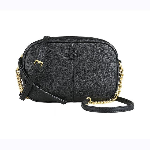 【TORY BURCH】TORY BURCH McGraw皮革雙T字LOGO牛皮拉鍊斜背相機包(黑)