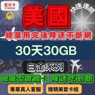 【星光卡 STAR SIM】白金美國上網絡卡30天30GB總量 用完降速吃到飽(旅遊上網絡卡 美國 網絡卡)