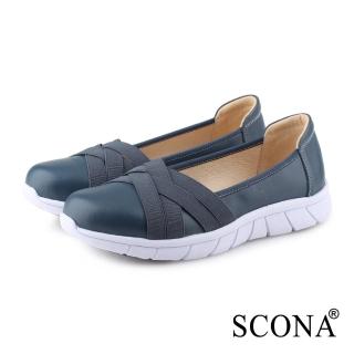【SCONA 蘇格南】全真皮 輕量舒適休閒娃娃鞋(藍色 7385-2)