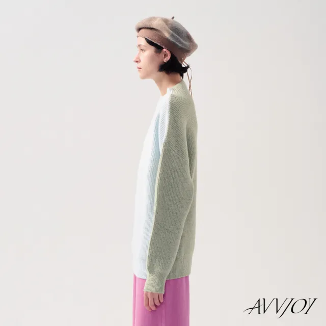 【AVVJOY 艾薇卓爾】落肩雙色袖毛衣(羊毛 毛衣 針織衫 針織毛衣 針織上衣 長袖毛衣 CLA0381TP)