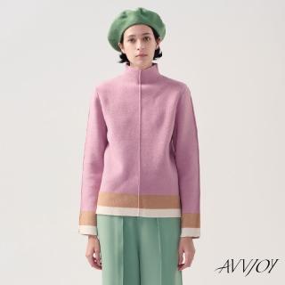 【AVVJOY 艾薇卓爾】高領下擺撞色毛衣(羊毛 毛衣 針織衫 針織毛衣 針織上衣 長袖毛衣 CLA0387TP)