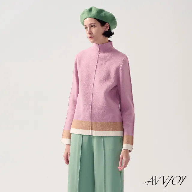 【AVVJOY 艾薇卓爾】高領下擺撞色毛衣(羊毛 毛衣 針織衫 針織毛衣 針織上衣 長袖毛衣 CLA0387TP)