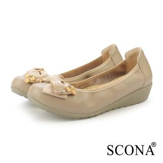 【SCONA 蘇格南】全真皮 典雅舒適娃娃鞋(卡其色 31256-2)