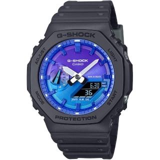 【CASIO 卡西歐】G-SHOCK 八角防護閃耀火焰彩色漸層雙顯手錶 情人節 禮物(GA-2100FL-1A)