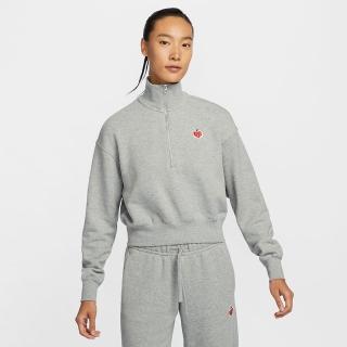 【NIKE 耐吉】長袖上衣 女 磨毛 AS W NSW PHNX FLC QZ CROP GCEL 灰 HV8731-063