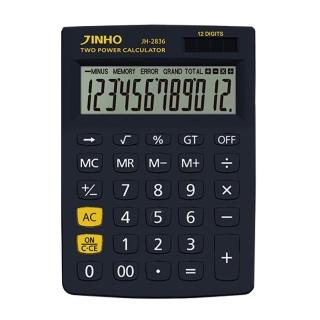 【JINHO 京禾】12位元太陽能無印風輕巧型雙電源計算機JH-2836黑(無印風 輕巧型 獨特跳色有個性)
