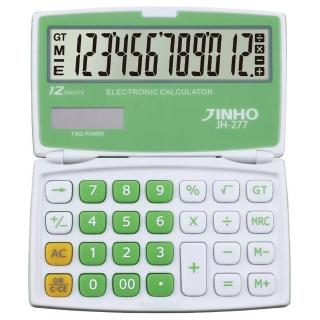 【JINHO 京禾】12位數上下摺疊口袋型隨身攜帶太陽能計算機JH-277-綠(辦公室文具 學生必備 輕巧型)