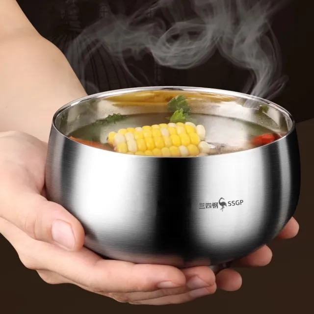 【PUSH!】餐具用品 316不銹鋼碗 雙層隔熱防燙飯碗兒童碗耐摔碗 湯碗食品級碗 附湯匙(碗 13CM E207-1)