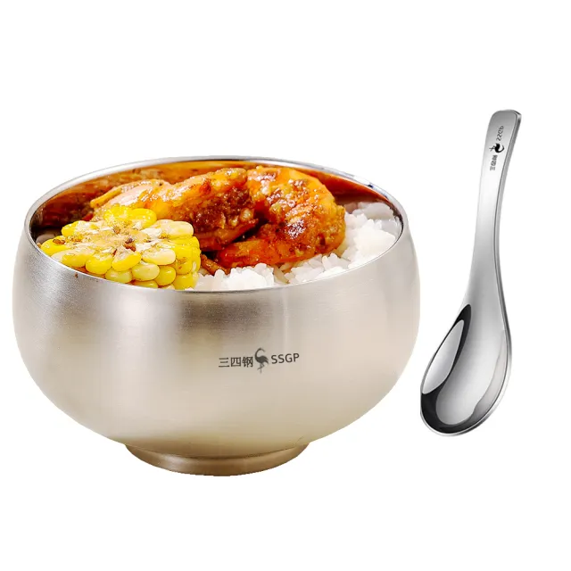 【PUSH!】餐具用品 316不銹鋼碗 雙層隔熱防燙飯碗兒童碗耐摔碗 湯碗食品級碗 附湯匙(碗 13CM E207-1)
