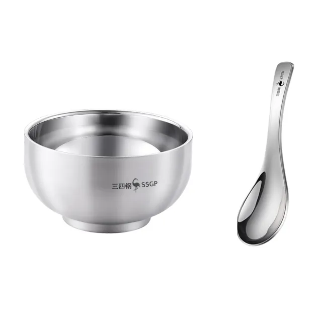 【PUSH!】餐具用品 316不銹鋼碗 雙層隔熱防燙飯碗兒童碗耐摔碗 湯碗食品級碗 附湯匙(碗 13CM E207-1)