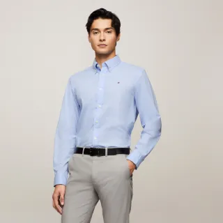 【Tommy Hilfiger】官方旗艦館 彈性棉府綢襯衫_藍色