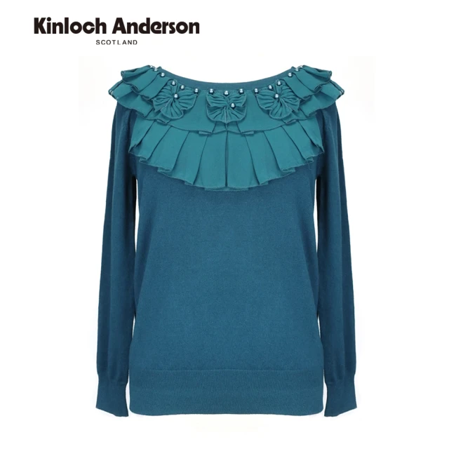 Kinloch Anderson 圓領雪紡皺褶針織長袖上衣 金安德森女裝 /直(KA0168005 藍綠)