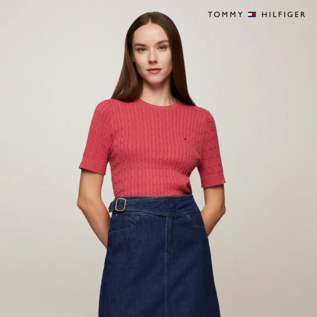 Tommy Hilfiger 官方旗艦館 Jenny 絞花針織短袖毛衣_粉紅色