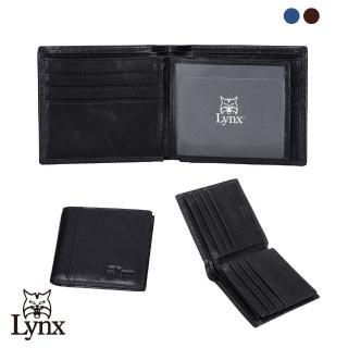 【Lynx】美國山貓義大利進口原皮牛皮左右活頁短夾10卡皮夾錢包男夾(藍色/咖啡)
