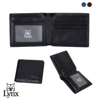 【Lynx】美國山貓義大利進口原皮牛皮經典短夾4卡皮夾錢包男夾(藍色/咖啡)