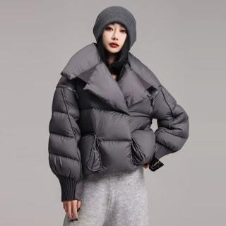 【米蘭精品】現貨+預購 真羽絨90%鴨絨羽絨外套(高奢針織拼接大翻領磁吸扣女夾克5色74jx28)