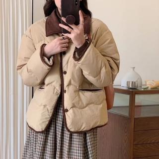 【米蘭精品】現貨+預購 真羽絨90%鴨絨羽絨外套(小香風白鴨絨翻領短款女夾克4色74jx29)