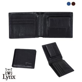 【Lynx】美國山貓義大利進口原皮牛皮零錢袋短夾9卡皮夾錢包男夾(藍色/咖啡)