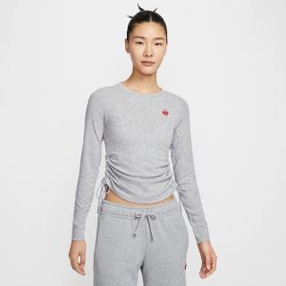 【NIKE 耐吉】長袖上衣 女 短版 AS W NSW RIB LS MD CRP TOP GCE 灰 HV8728-063