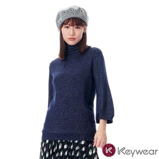【KeyWear 奇威名品】浪漫金蔥翻領燈籠袖針織毛衣