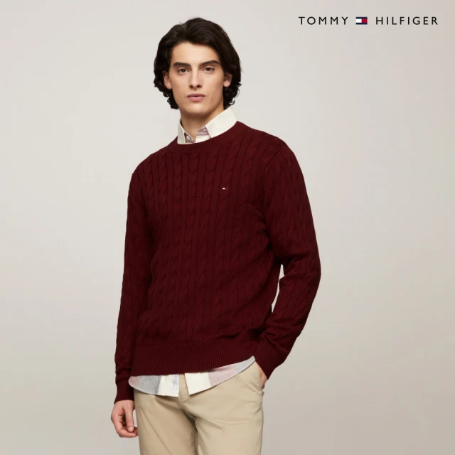 Tommy Hilfiger 官方旗艦館 絞花針織套頭毛衣_紅色