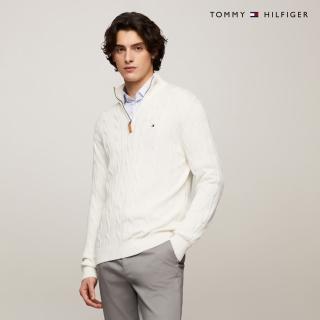 【Tommy Hilfiger】官方旗艦館 絞花針織小高領拉鍊領毛衣 裸色