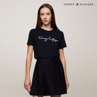 【Tommy Hilfiger】官方旗艦館 旗幟刺繡圓領 T 恤 藍色