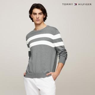 【Tommy Hilfiger】官方旗艦館 條紋圓領針織毛衣 灰色