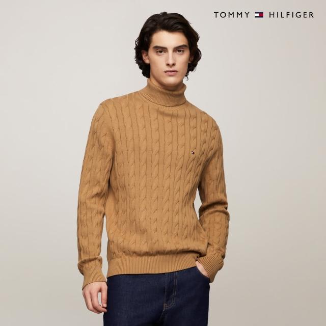 【Tommy Hilfiger】官方旗艦館 棉質絞花針織高領毛衣_棕色