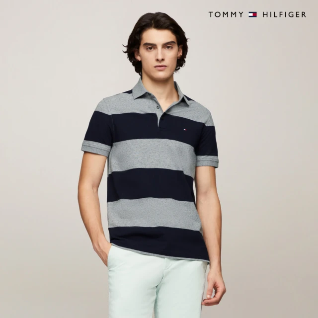 Tommy Hilfiger 官方旗艦館 橄欖條紋修身 Polo 衫_灰色