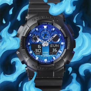 【CASIO 卡西歐】G-SHOCK 熾熱火焰系列 雙顯手錶 畢業禮物 送禮(GA-100FL-1A)
