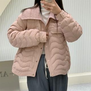 【米蘭精品】現貨+預購 真羽絨90%鴨絨羽絨外套(高階甜美針織大翻領拼接女夾克2色74jx37)