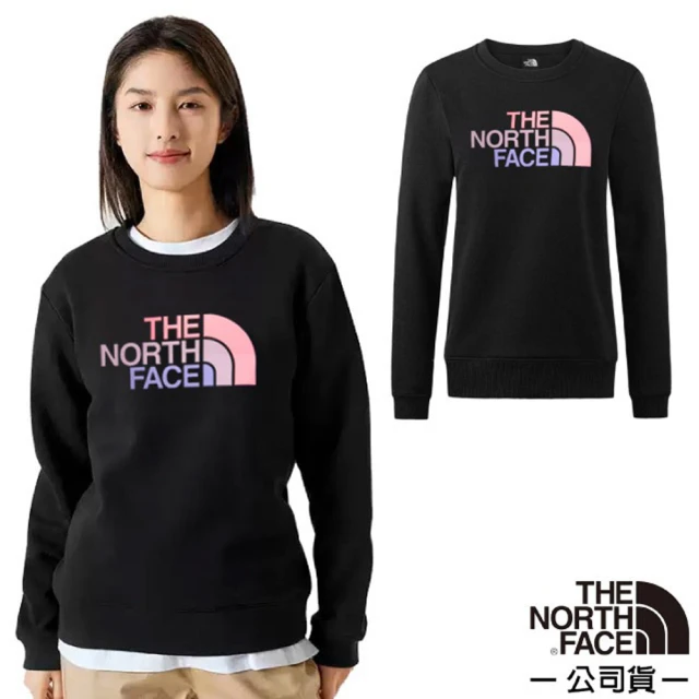 The North Face 女 RLX LOGO PLAY CREW 舒適透氣大尺寸LOGO印花休閒長袖大學T(8DC7-JK3 宇宙黑)