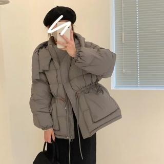【米蘭精品】現貨+預購 真羽絨90%鴨絨羽絨外套(時尚收腰牛角扣保暖短款女夾克4色74jx55)