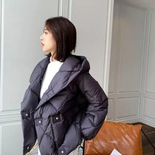 【米蘭精品】現貨+預購 真羽絨90%鴨絨羽絨外套(中式文藝加厚寬鬆高階菱形格女夾克4色74jx63)