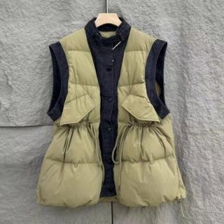 【米蘭精品】現貨+預購 真羽絨90%鴨絨羽絨外套(高階感針織翻領休閒保暖坎肩女夾克2色74jx84)