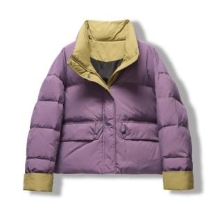 【米蘭精品】現貨+預購 真羽絨90%鴨絨羽絨外套(韓版撞色立領寬鬆多巴胺色加厚女夾克7色74jx79)