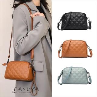 【L’ANDYA x 臺灣好購】618 時尚真皮菱格紋單肩包(真皮包包 斜挎小包 軟皮包 時尚百搭 休閒手拿包 頭層牛