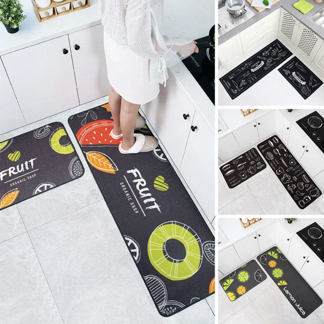 聚時柚 2件組高質感120*40+60*40cm廚房吸水玄關刮泥腳踏墊(比利時絲圈絨印花TPR地墊)